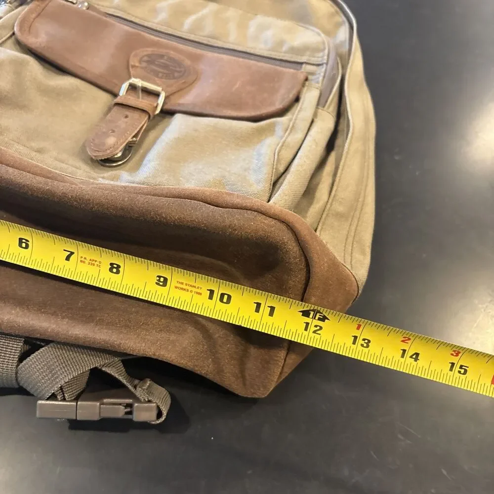 Vtg 90s Eddie Bauer Legacy Leather Canvas Backpack Olive Green Gorpcore